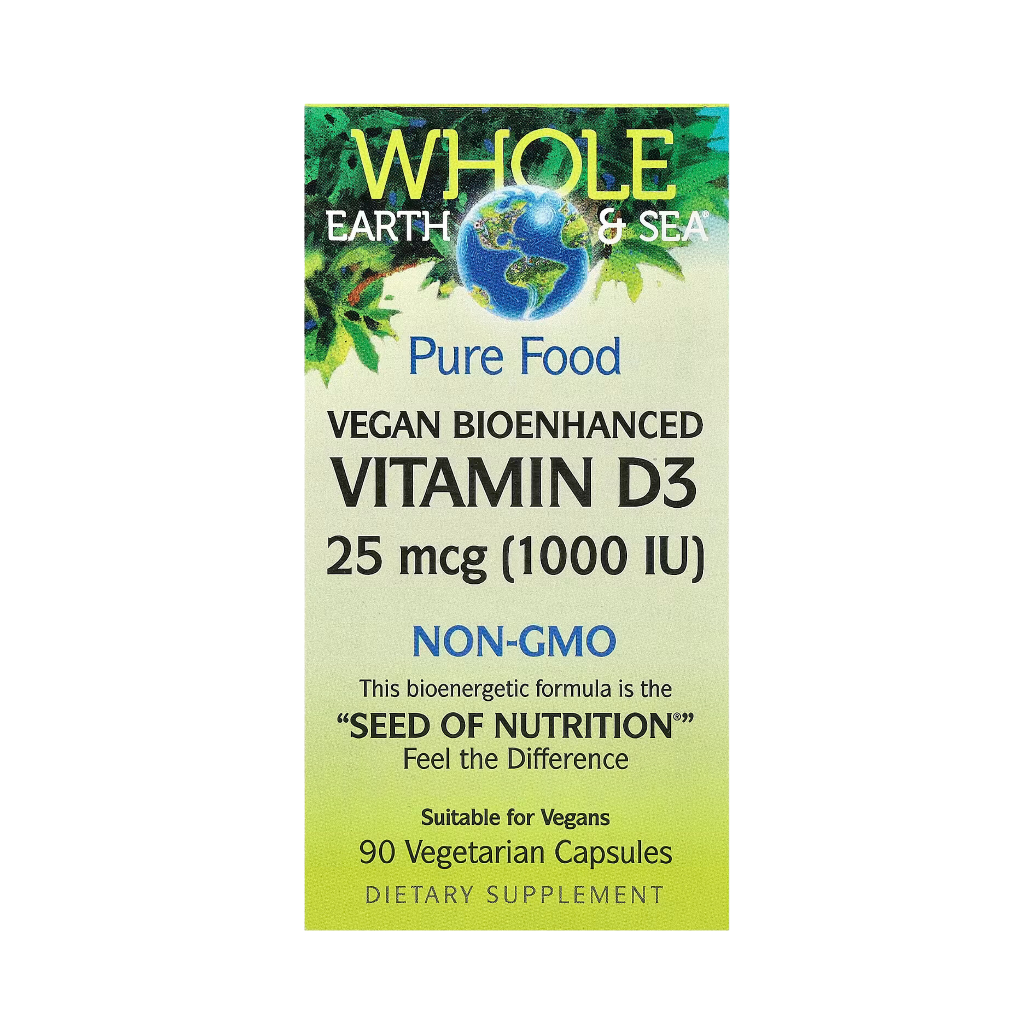 Natural Factors, Whole Earth & Sea, Vegan Bioenhanced Vitamin D3, 25 mcg (1,000 IU), 90 Vegetarian Capsules