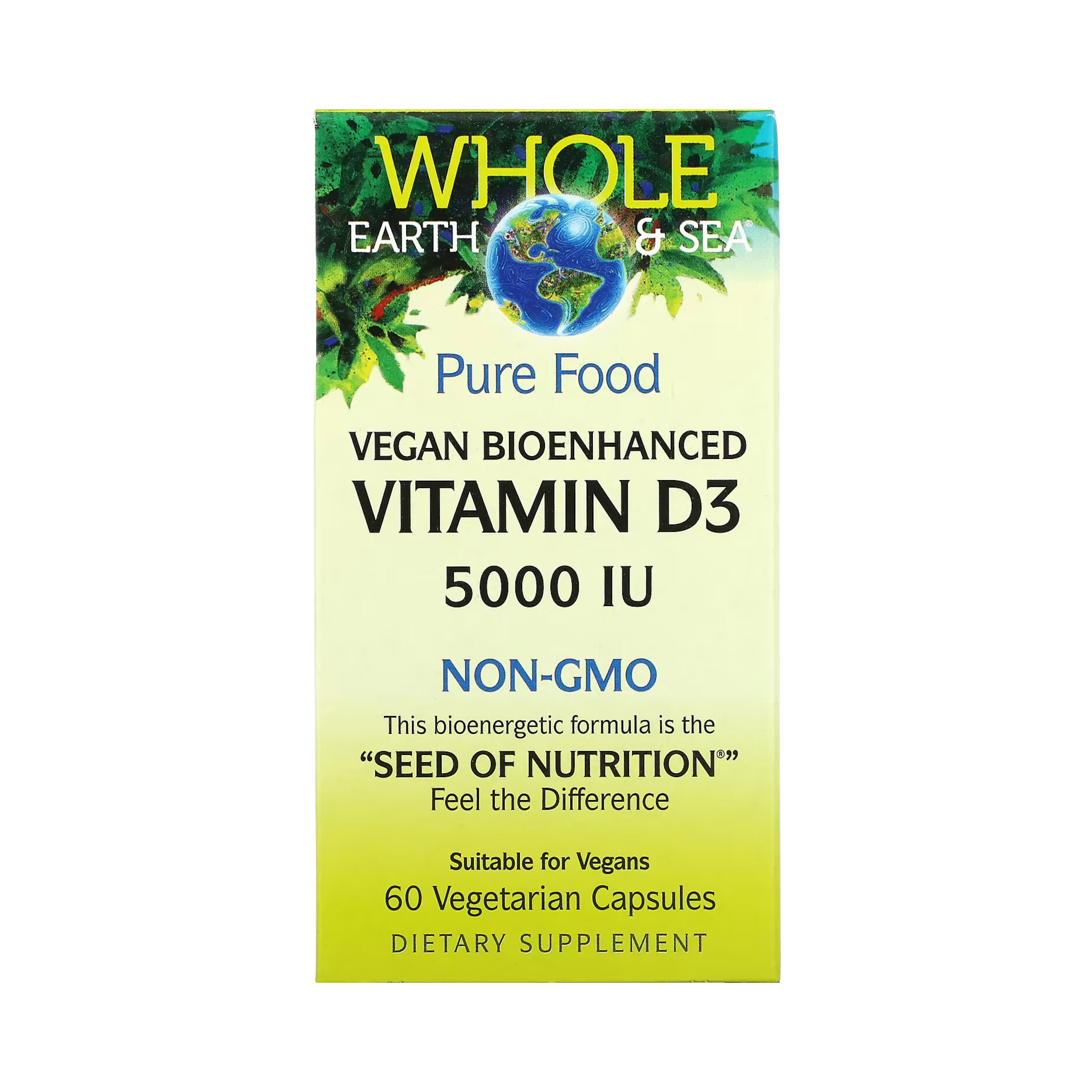 Natural Factors, Whole Earth & Sea, Vegan Bioenhanced Vitamin D3, 5,000 IU, 60 Vegetarian Capsules