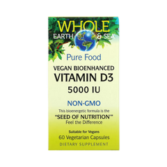 Natural Factors, Whole Earth & Sea, Vegan Bioenhanced Vitamin D3, 5,000 IU, 60 Vegetarian Capsules