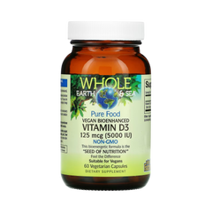 Natural Factors, Whole Earth & Sea, Vegan Bioenhanced Vitamin D3, 5,000 IU, 60 Vegetarian Capsules