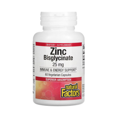 Natural Factors, Zinc Bisglycinate, 25 Mg , 60 Vegetarian Capsules