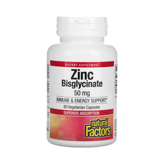 Natural Factors, Zinc Bisglycinate, 50 Mg, 60 Vegetarian Capsules