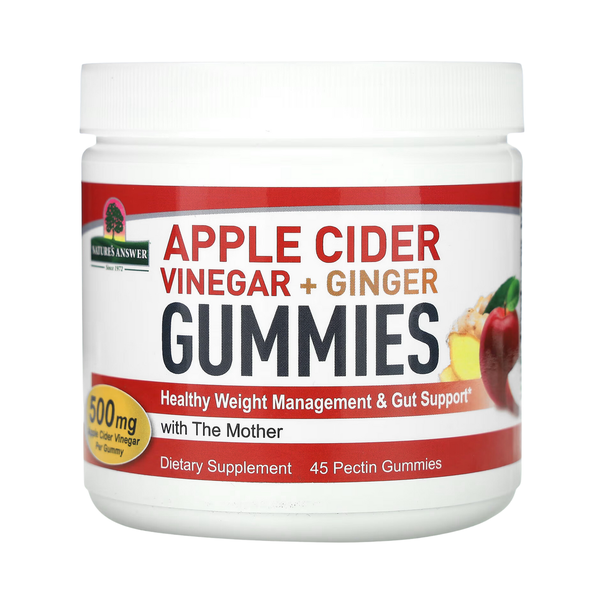 Nature's Answer - Apple Cider Vinegar + Ginger Gummies, 45 Pectin Gummies