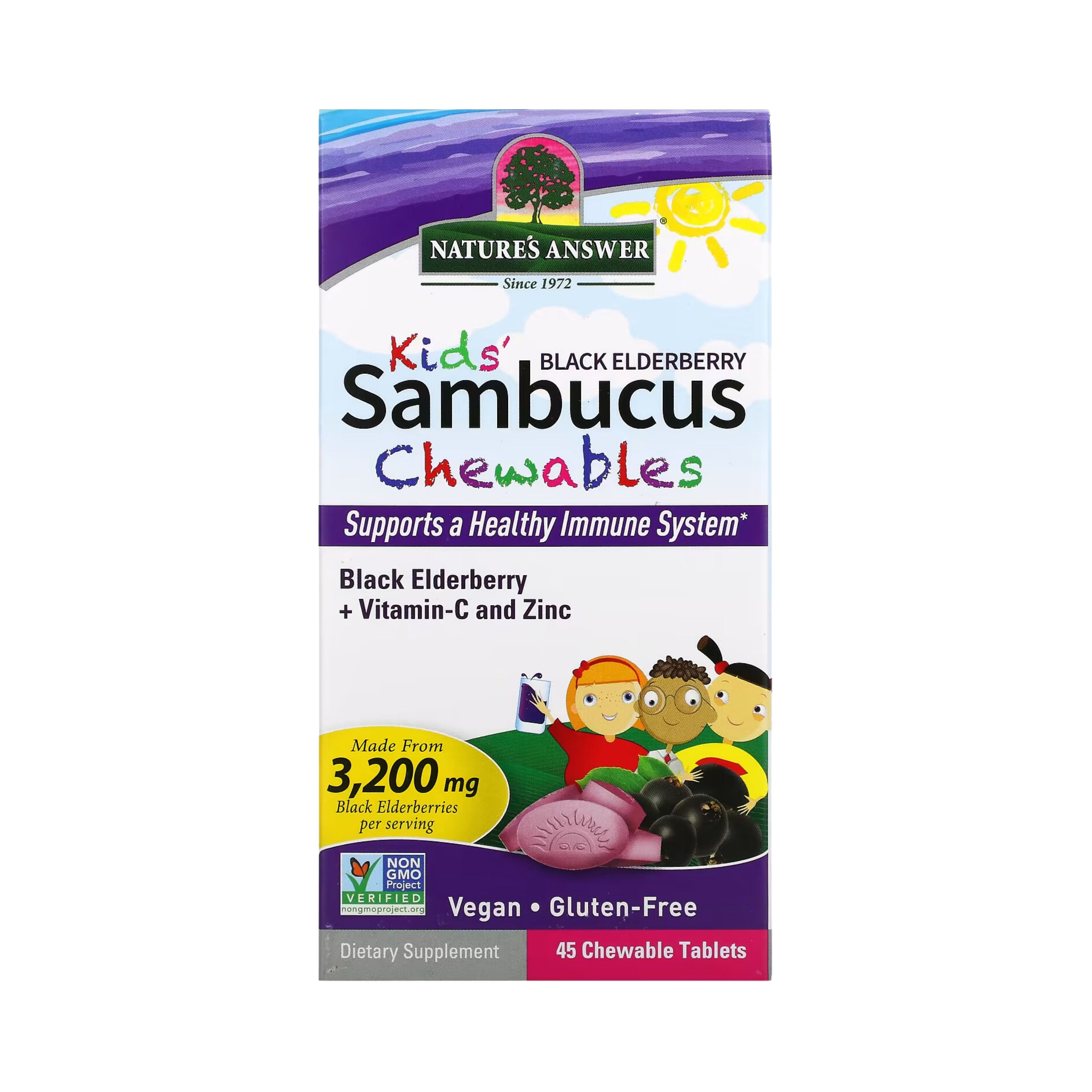 Nature's Answer - Kid's Sambucus Chewables, Black Elderberry, 45 Chewable Tablets