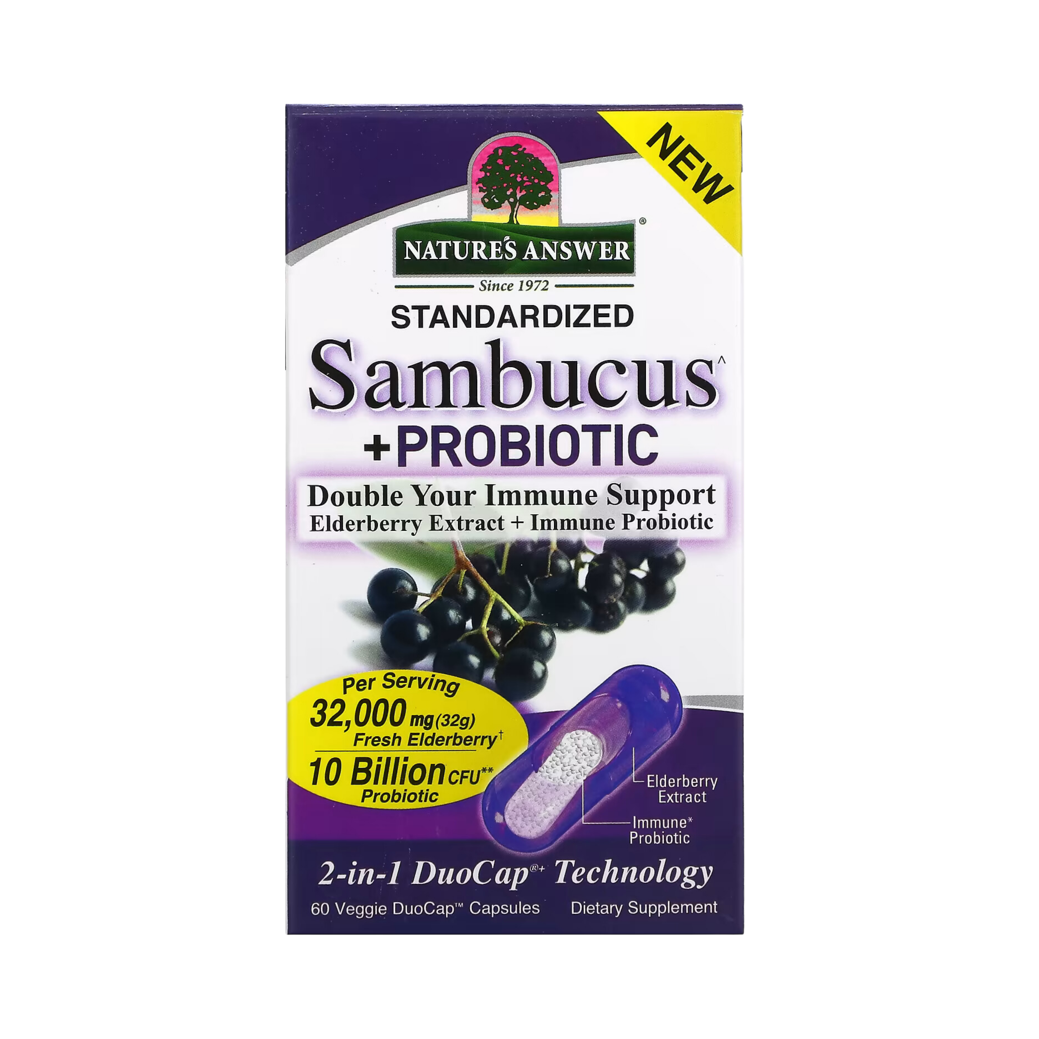 Nature's Answer - Sambucus + Probiotic, 60 Vegan DuoCap Capsules