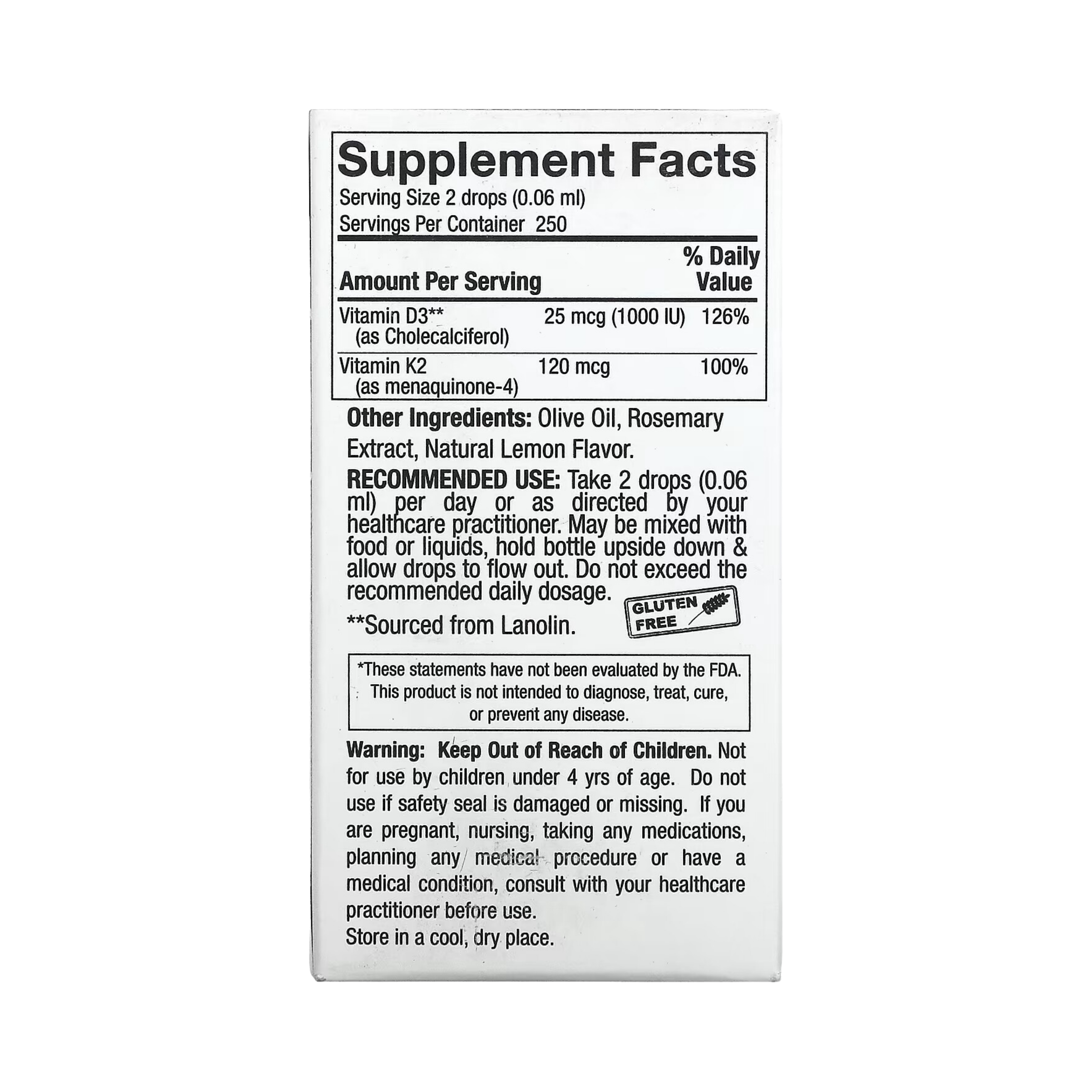 Nature's Answer - Vitamin D3 & K2, 0.5 OZ