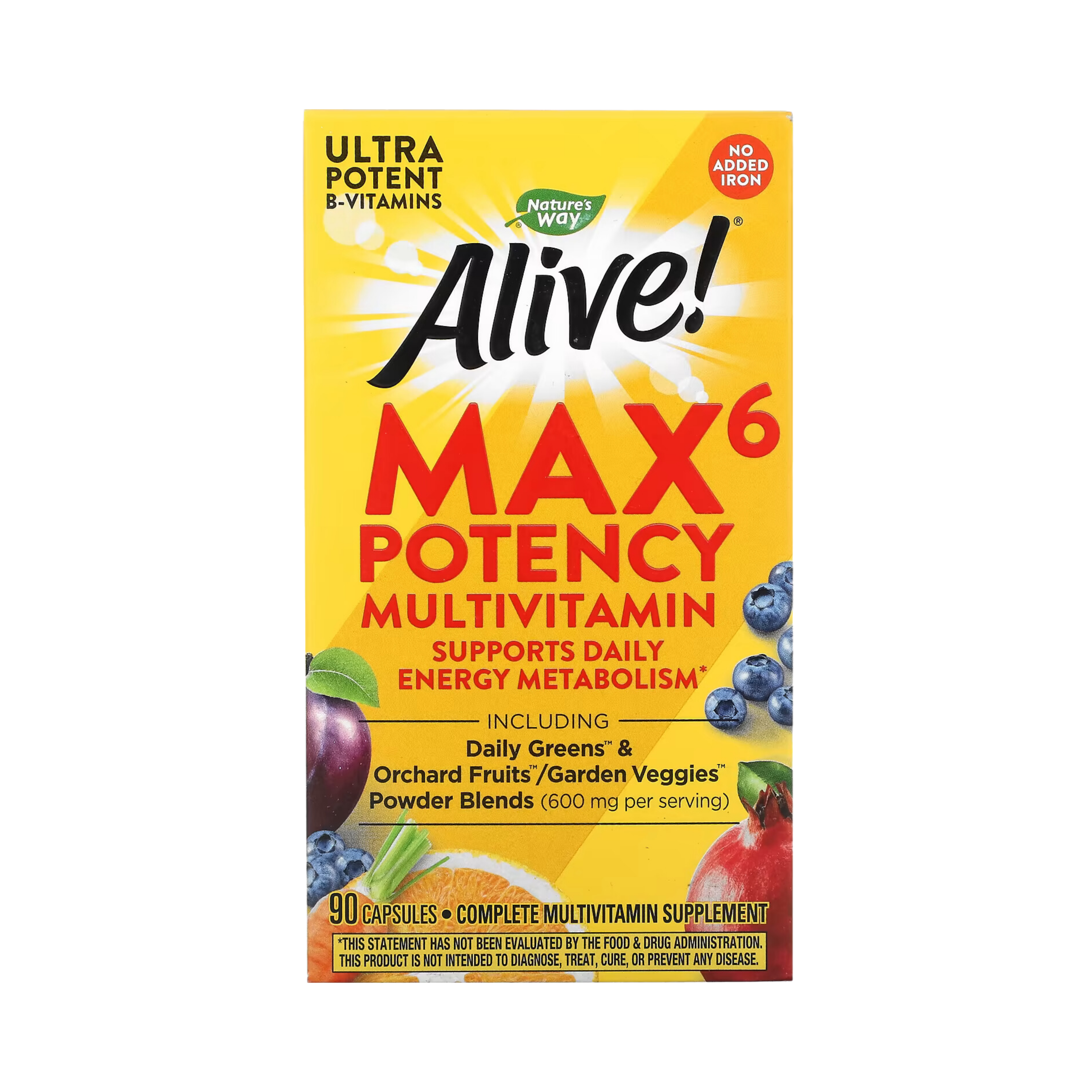 Nature's Way, Alive! Max6 Potency Multivitamin, No Added Iron, 90 Capsules