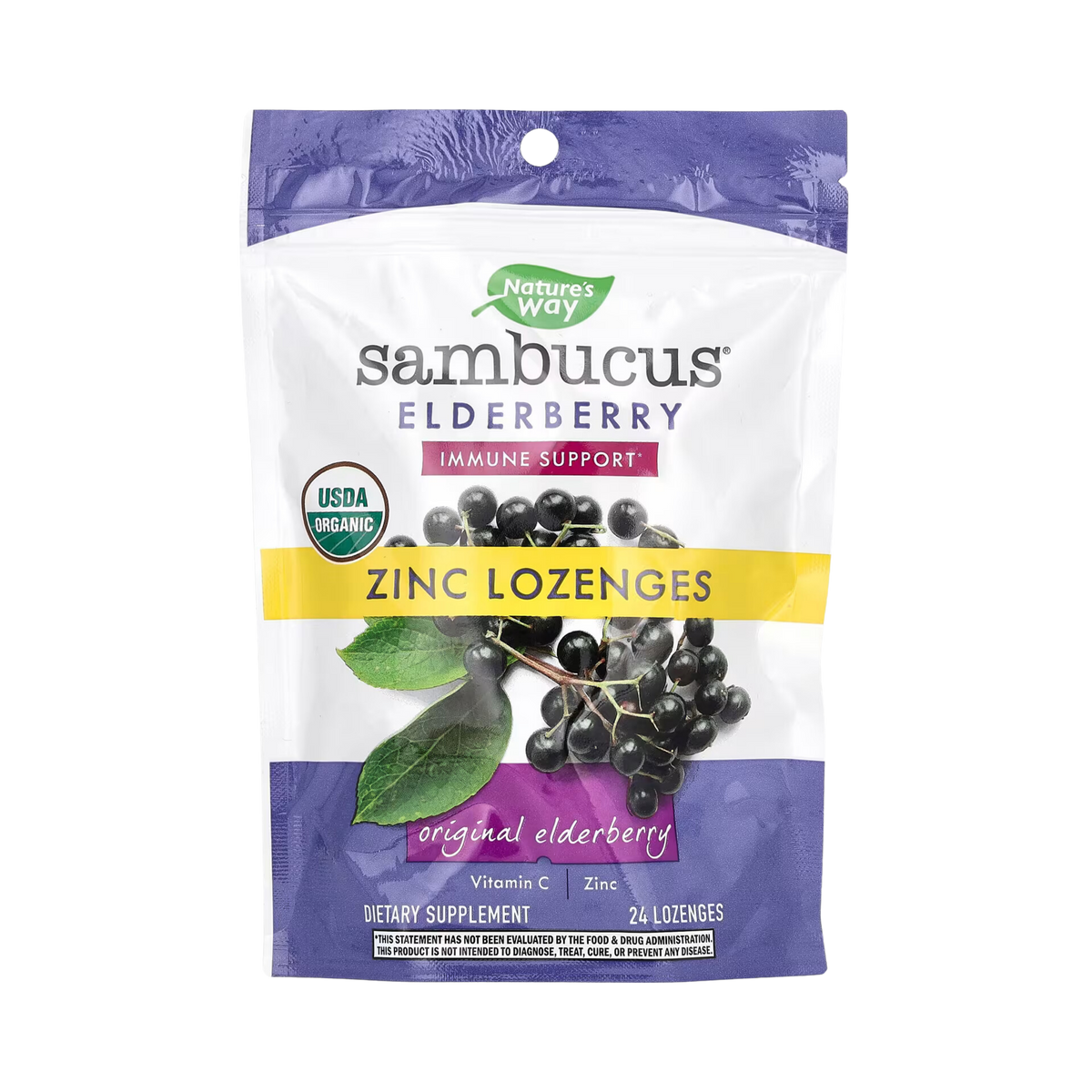 Nature's Way, Organic Sambucus Zinc Lozenges, 24 Lozenges