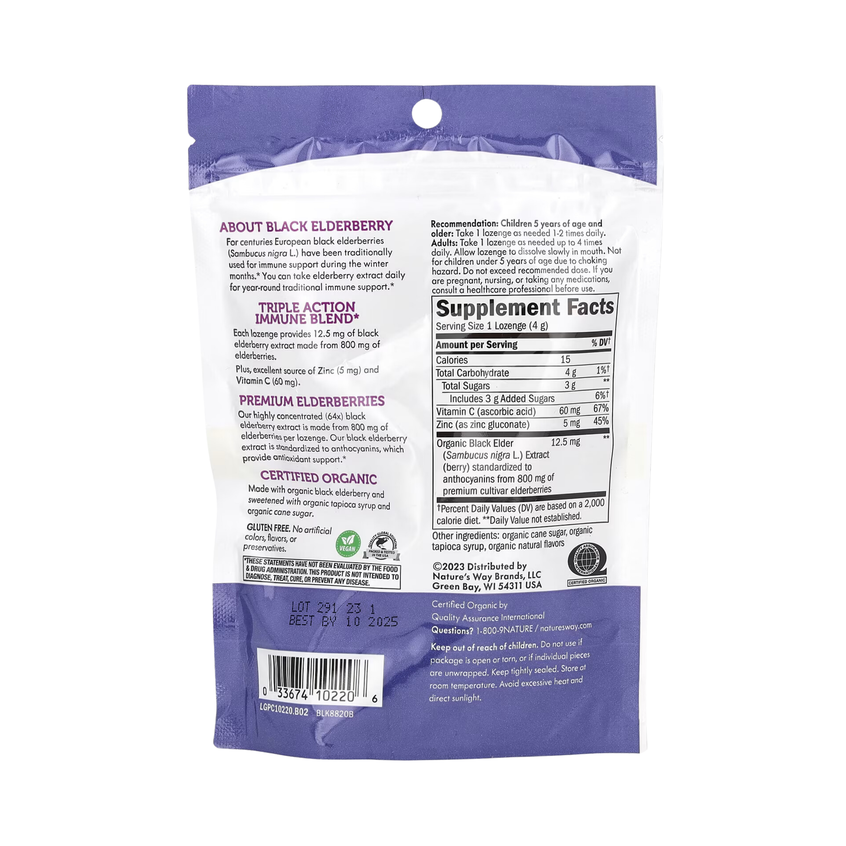 Nature's Way, Organic Sambucus Zinc Lozenges, 24 Lozenges