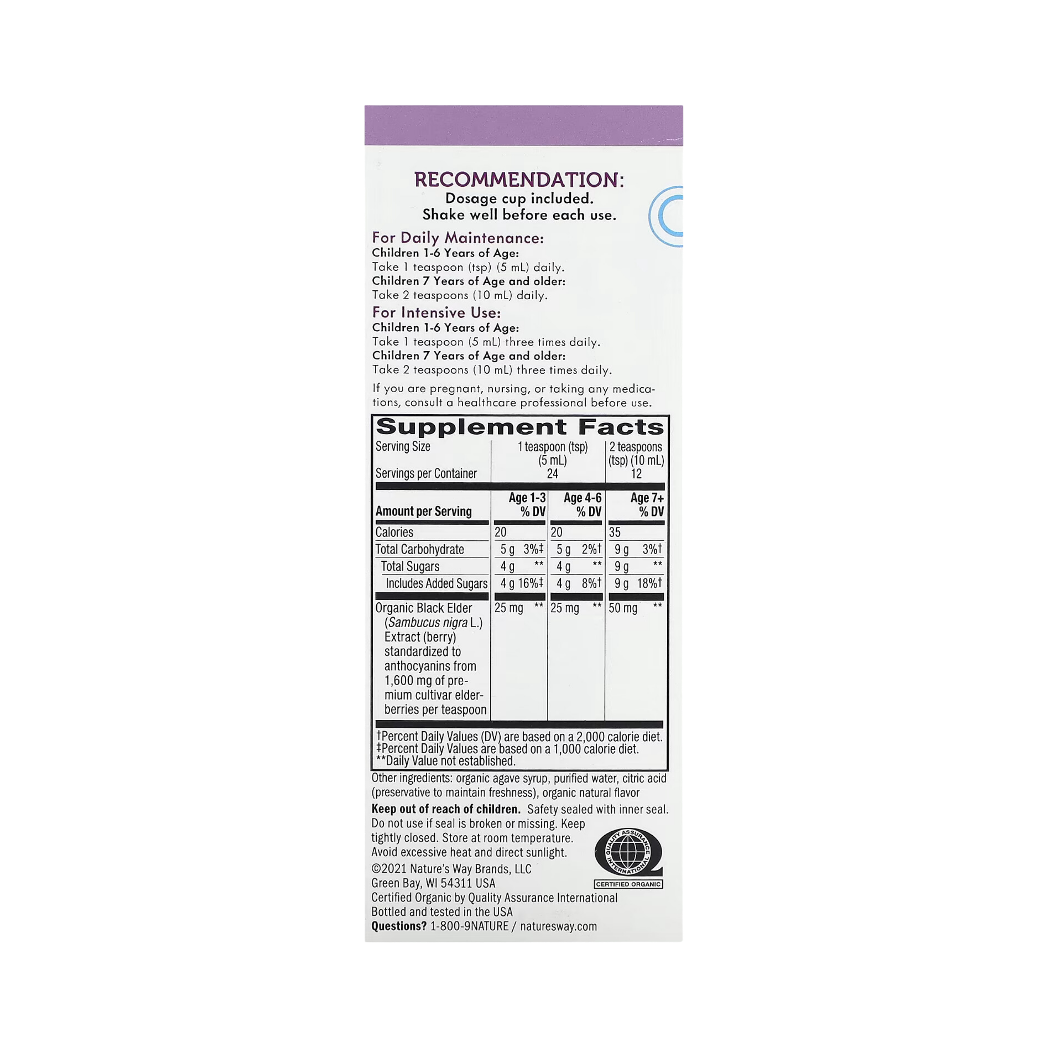 Nature's Way, Sambucus for Kids, Organic Elderberry Syrup, 4 Fl Oz