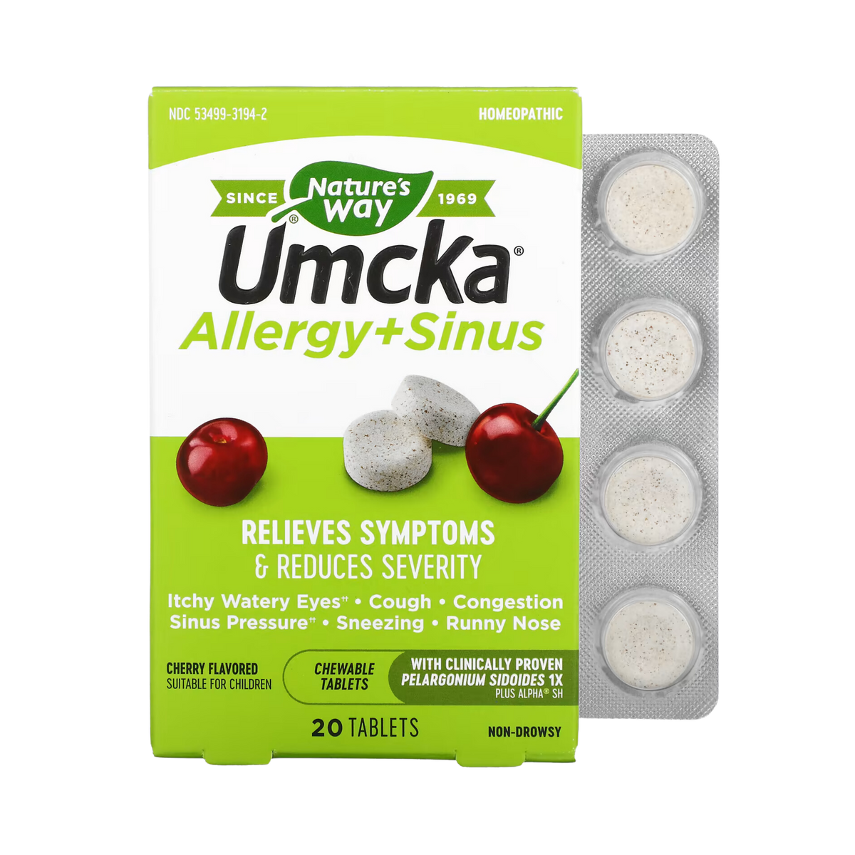 Nature's Way, Umcka Allergy+Sinus Chewables, 20 Tablets