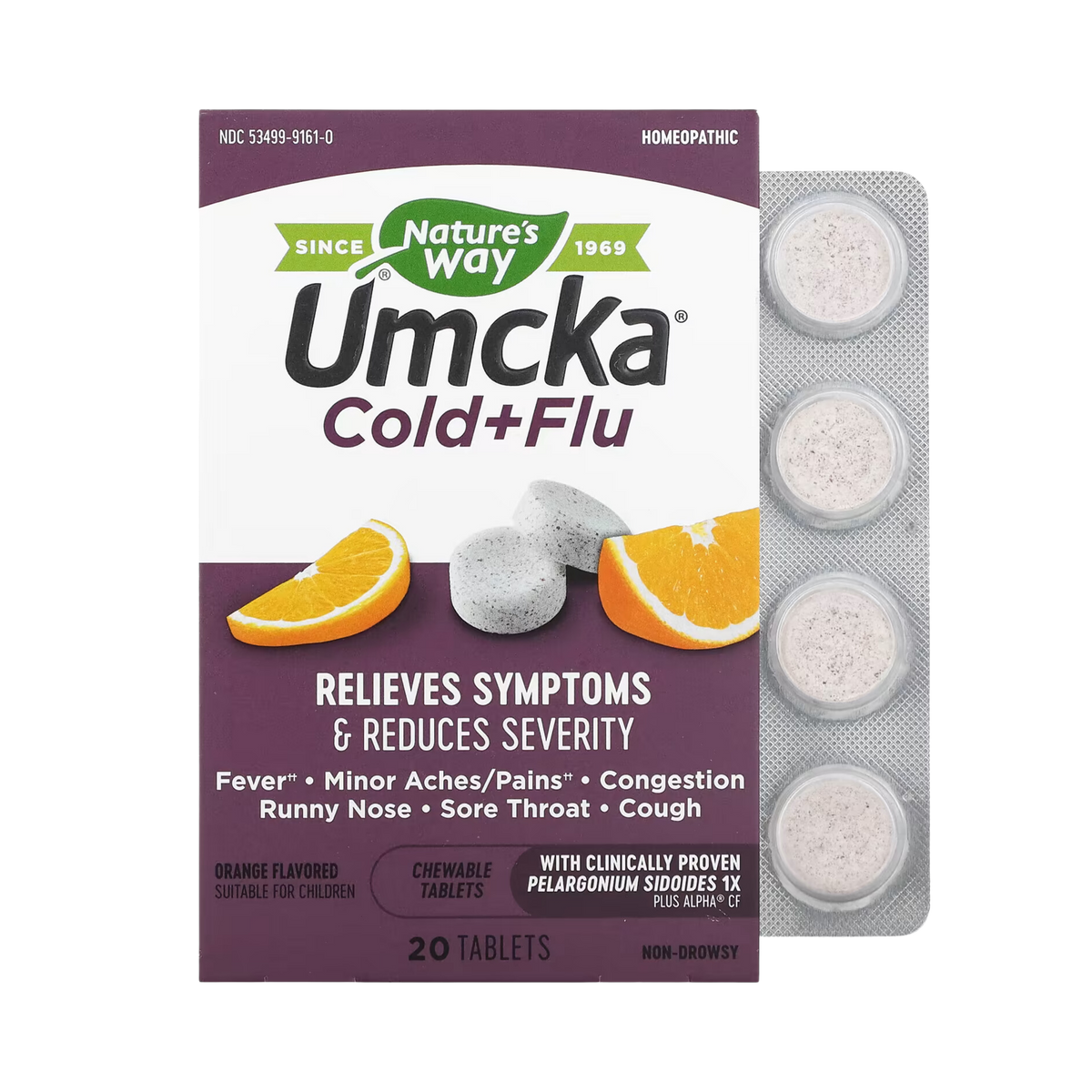 Nature's Way, Umcka Cold+Flu Chewables-Orange, 20 Tablets