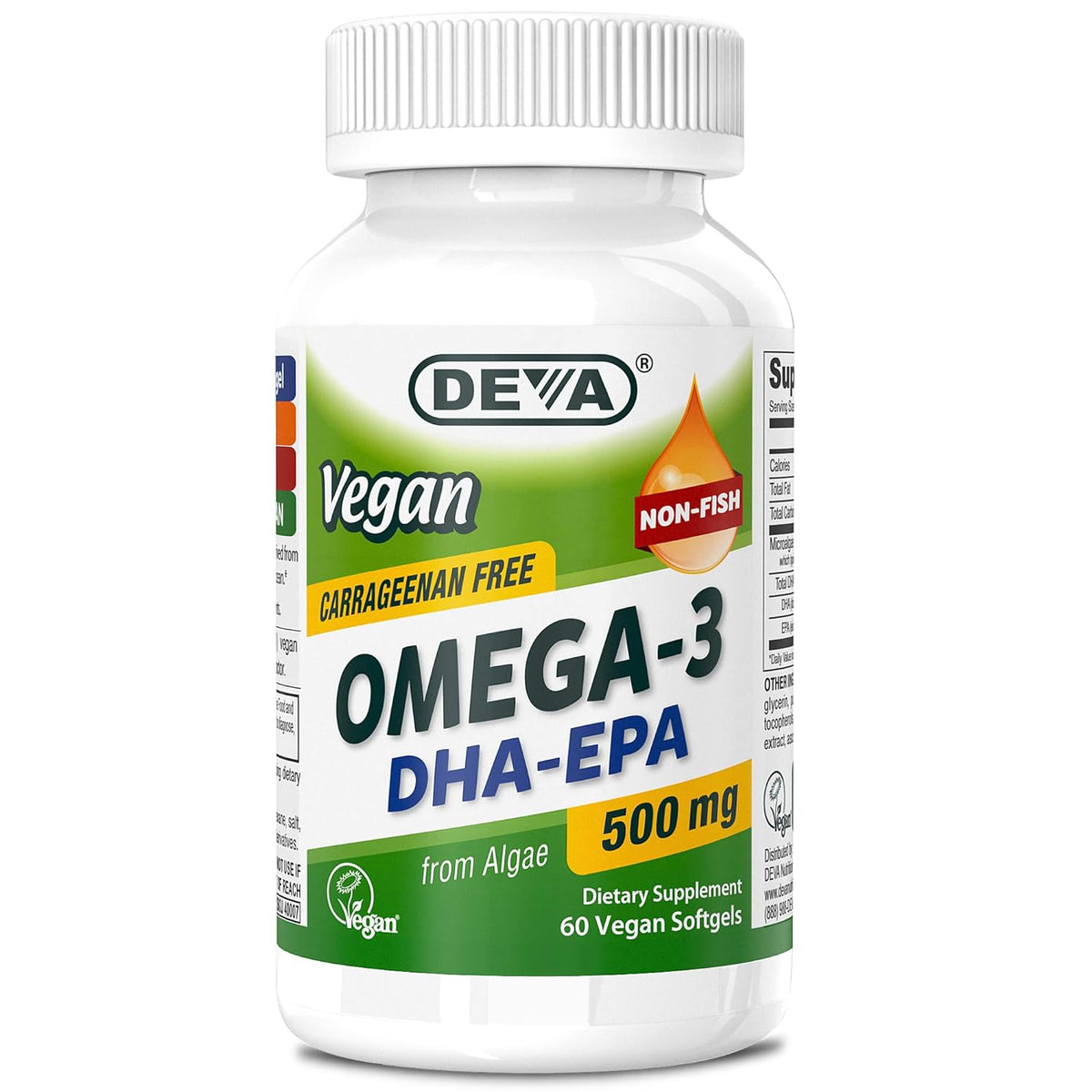 Deva, Vegan Omega-3 DHA-EPA, 500 mg, 60 Vegan Softgels