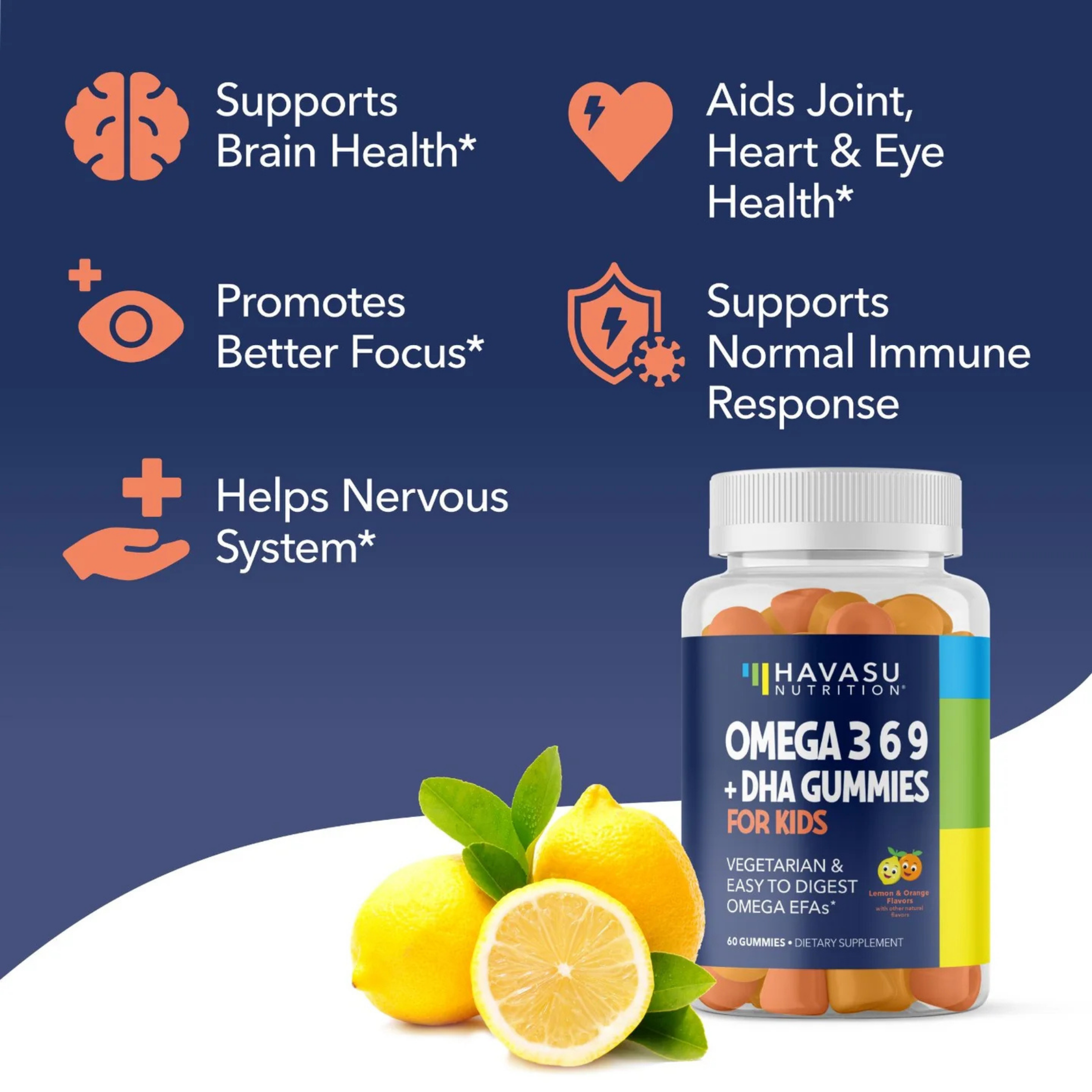 Havasu Nutrition, Omega Gummies for Kids, Lemon & Orange Flavors, 60 Gummies