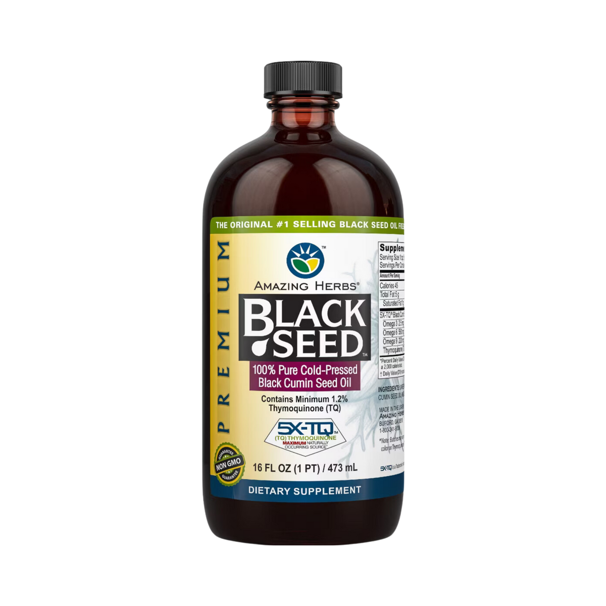 Amazing Herbs, Black Seed, 100% Pure Cold-Pressed Black Cumin Seed Oil, 16 Fl Oz