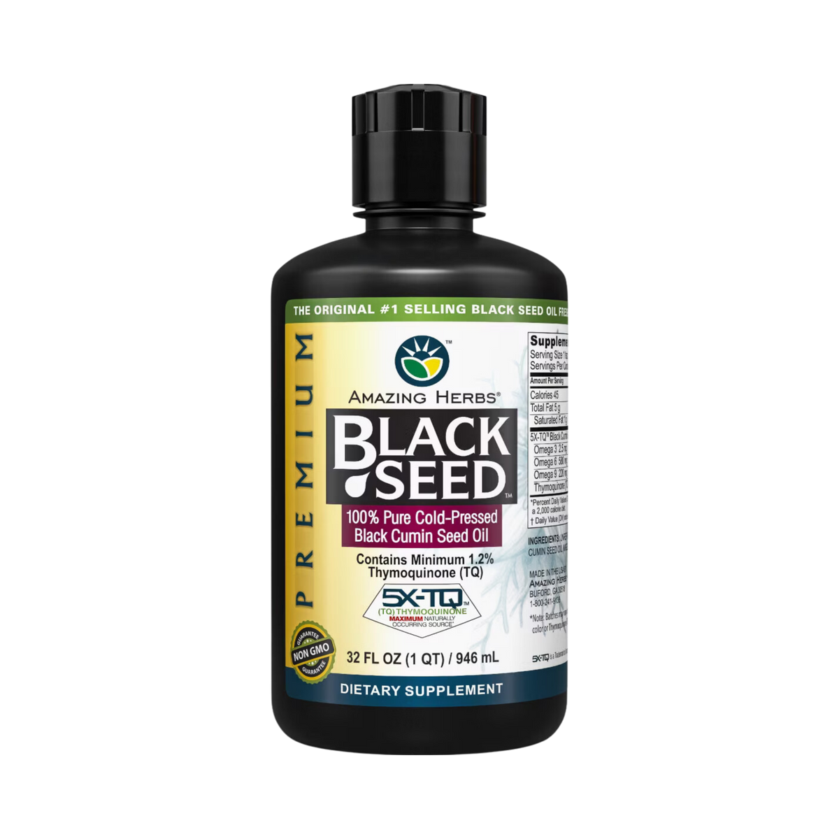 Amazing Herbs, Black Seed, 100% Pure Cold-Pressed Black Cumin Seed Oil, 32 Fl Oz