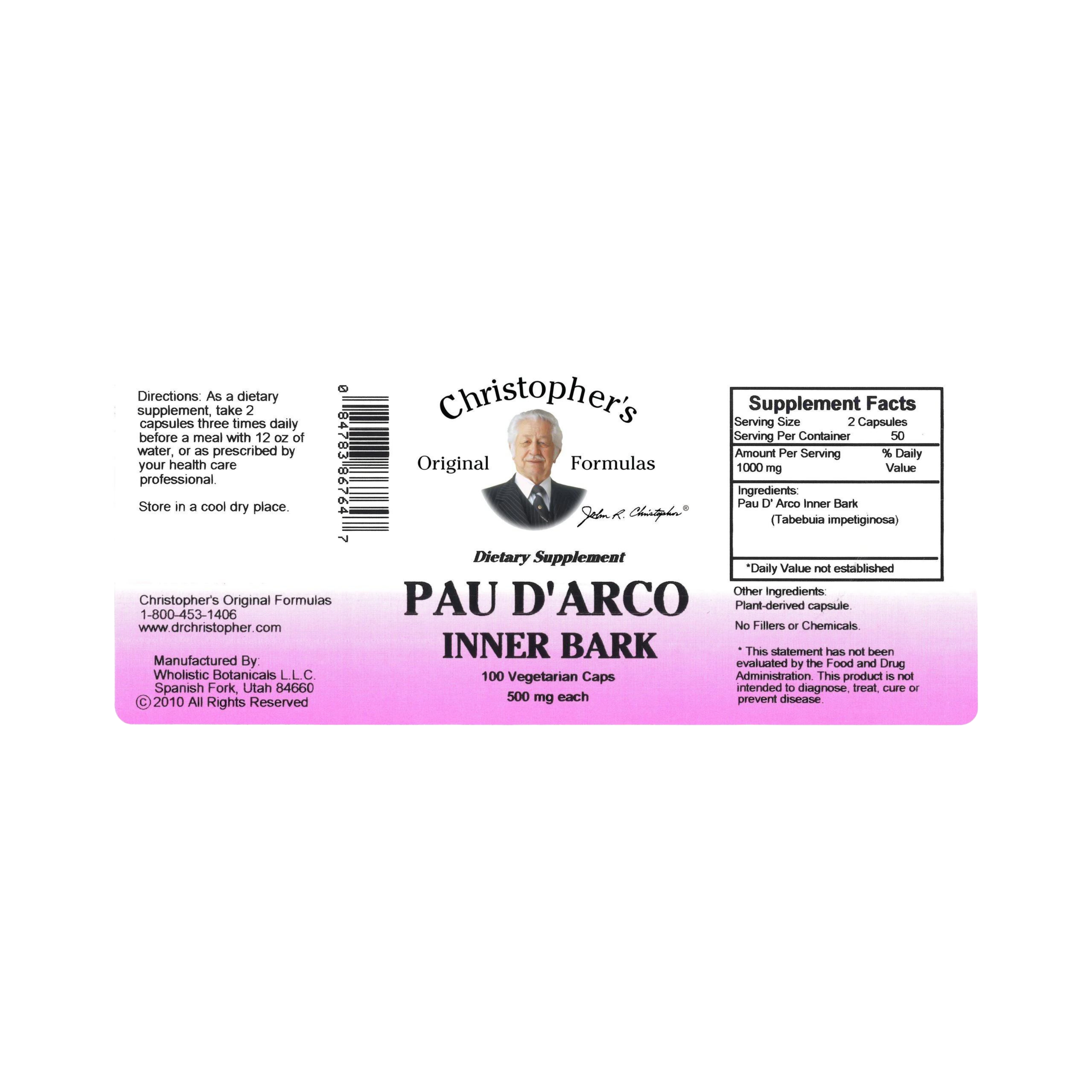 Christopher's Original Formulas, Pau D'Arco Bark, 100 Capsules