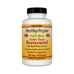 Healthy Origins, Resveratrol, Trans-Resvertrol, 300 Mg, 60 Veggie Caps