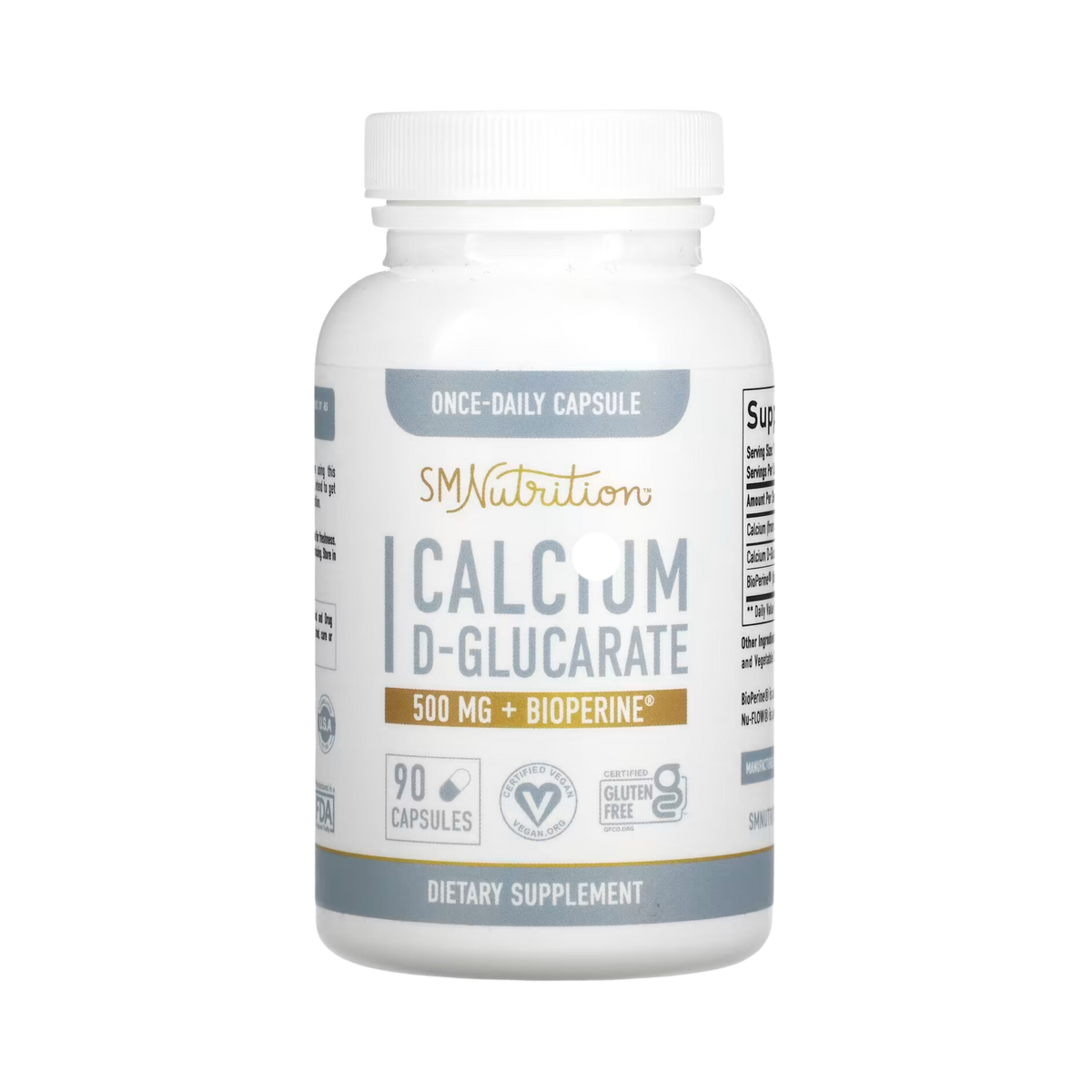 SMNutrition, Calcium D-Glucarate + BioPerine, 500 Mg, 90 Capsules