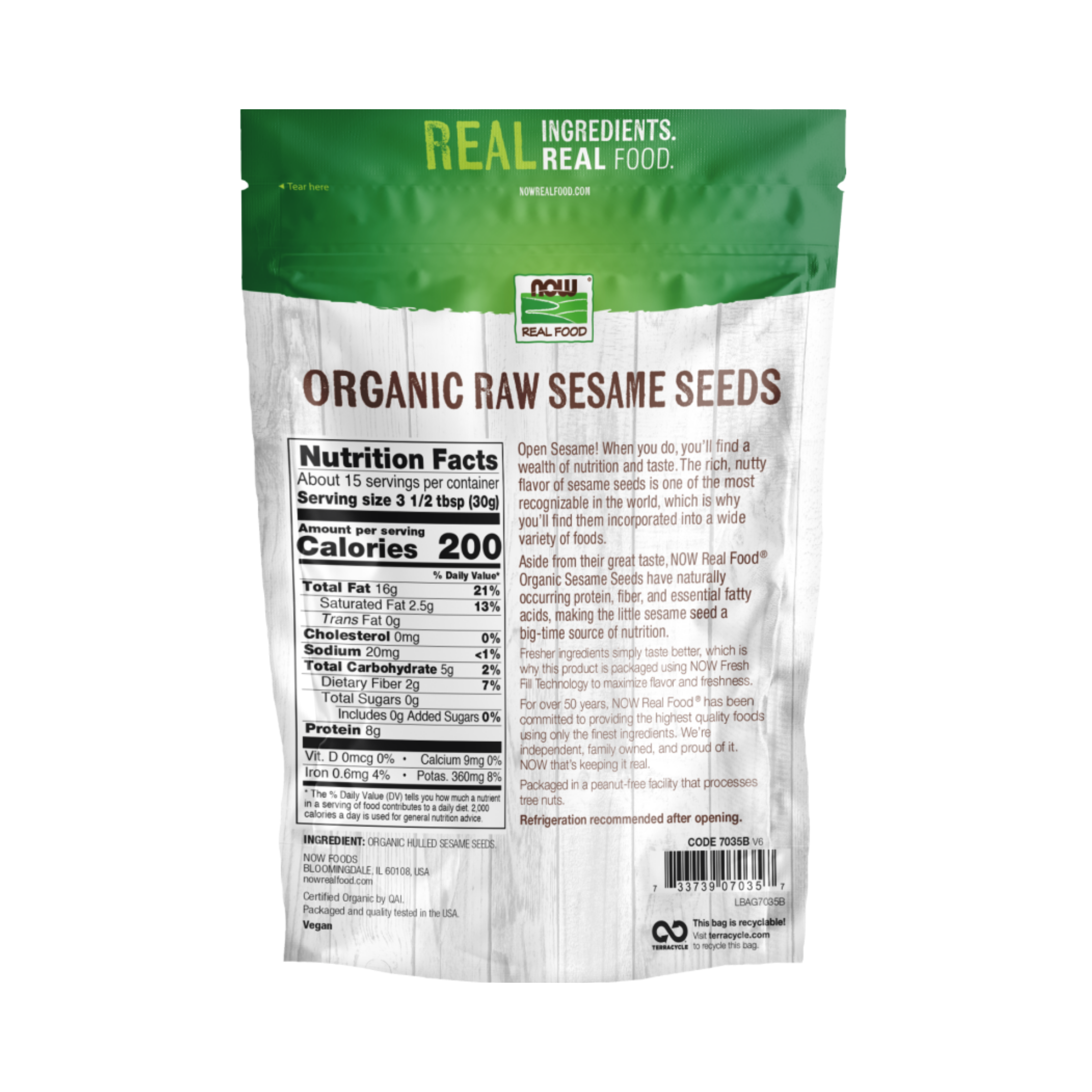 NOW Foods, Real Food, Organic Raw Sesame Seeds, 16 Oz