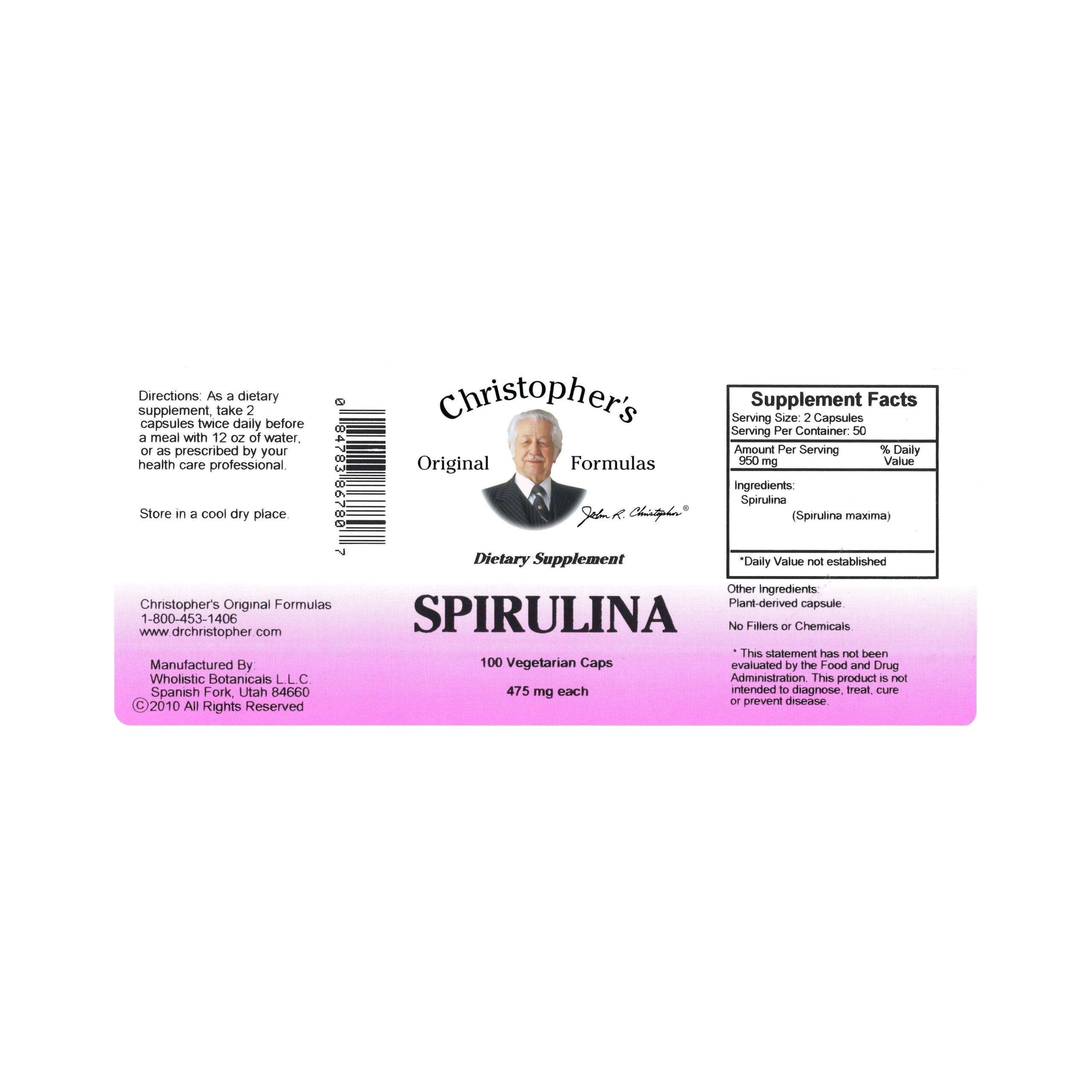 Christopher's Original Formulas, Spirulina, 100 Capsules