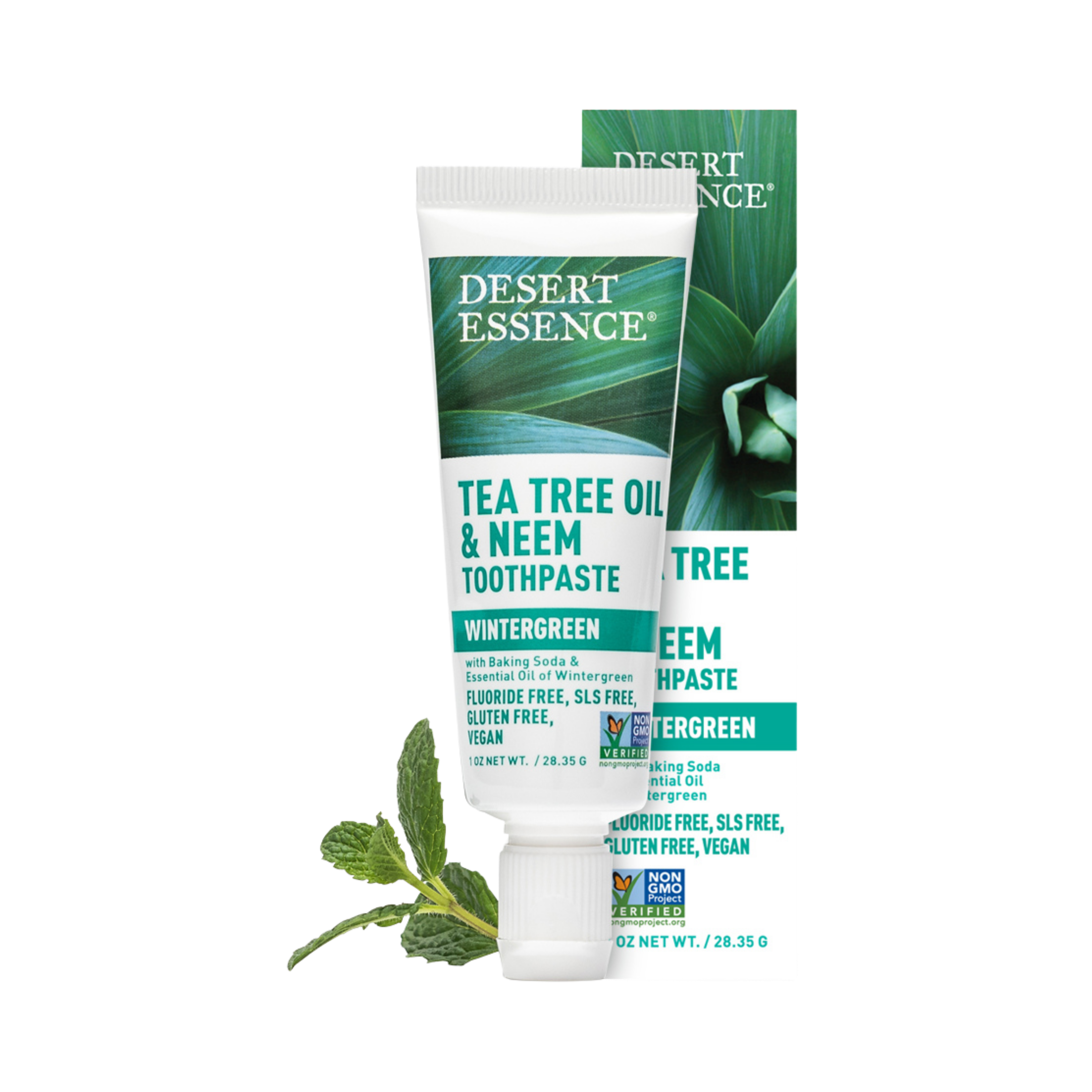 Desert Essence, Tea Tree Oil & Neem Travel Size Toothpaste Wintergreen, 1 Oz 12 Piece Display