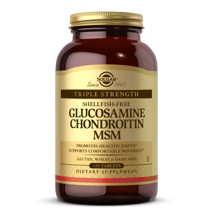 Solgar, TRIPLE STRENGTH GLUCOSAMINE CHONDROITIN MSM (SHELLFISH-FREE) TABS (60,120) | Maple Herbs