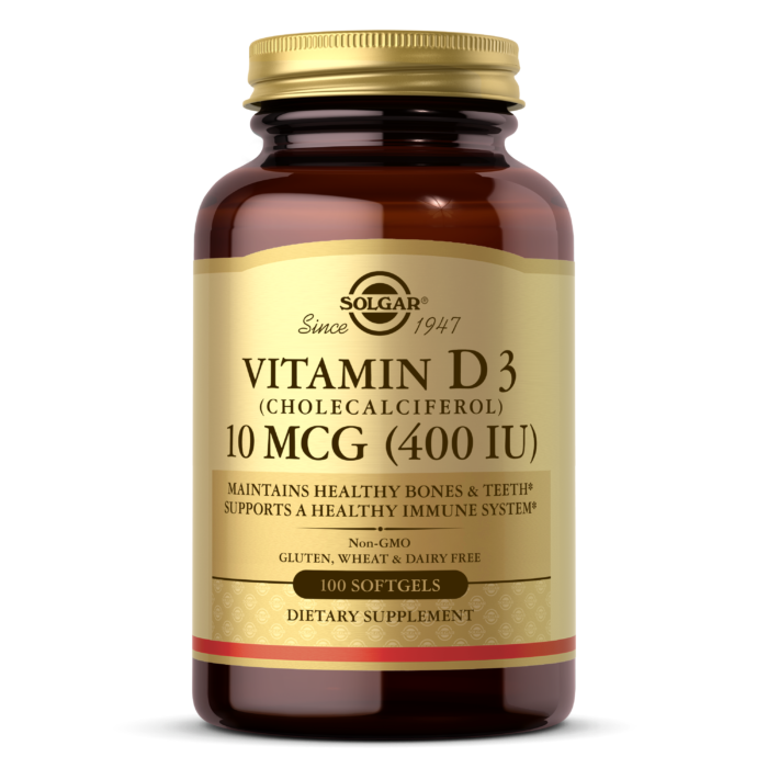 Solgar, VITAMIN D3 (CHOLECALCIFEROL) 10 MCG (400 IU) SOFTGELS (100,250) | Maple Herbs