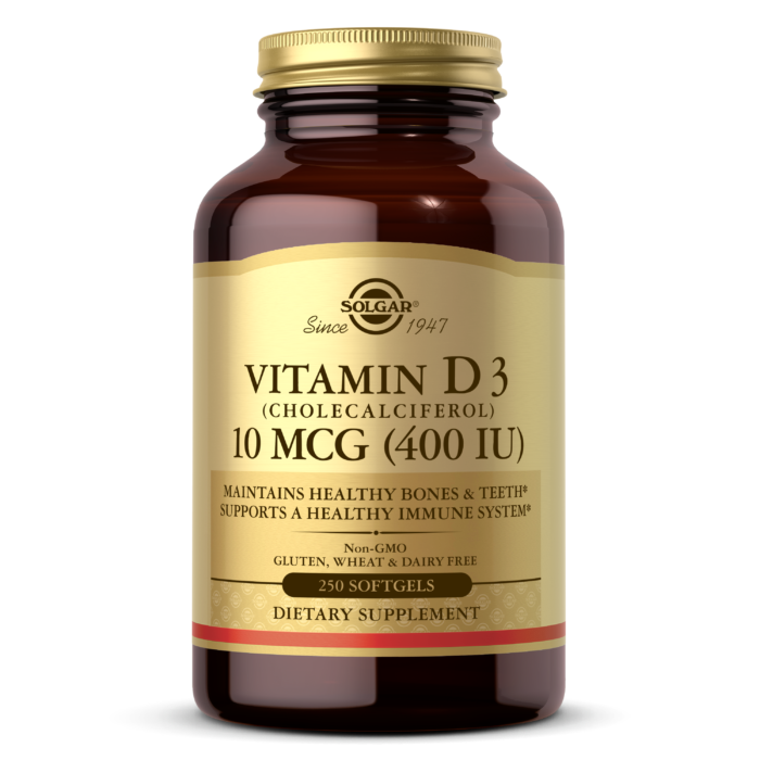 Solgar, VITAMIN D3 (CHOLECALCIFEROL) 10 MCG (400 IU) SOFTGELS (100,250) | Maple Herbs