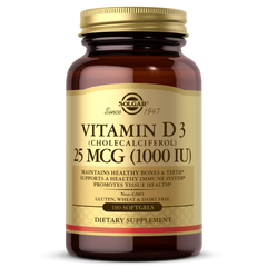 Solgar, VITAMIN D3 (CHOLECALCIFEROL) 25 MCG (1000 IU) SOFTGELS (100,250) | Maple Herbs