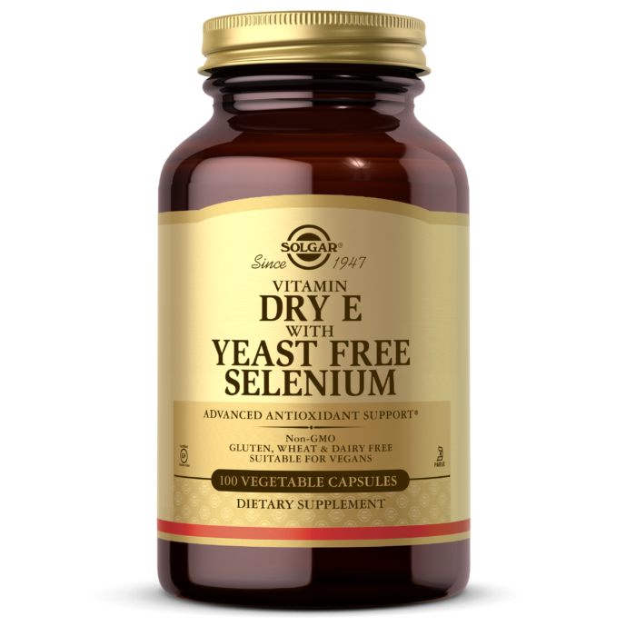 Solgar, DRY VITAMIN E WITH YEAST-FREE SELENIUM VEGETABLE CAPS (100 Count) | Maple Herbs