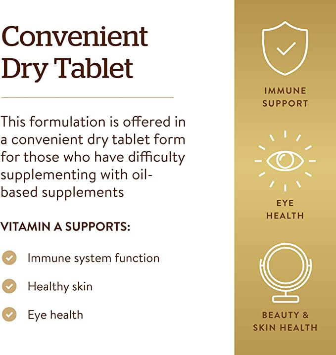 Solgar, DRY VITAMIN A 1500 MCG (5000 IU) TABS 