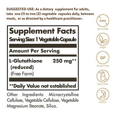 Solgar, REDUCED L-GLUTATHIONE 250 MG VEGETABLE CAPS (30,60) | Maple Herbs