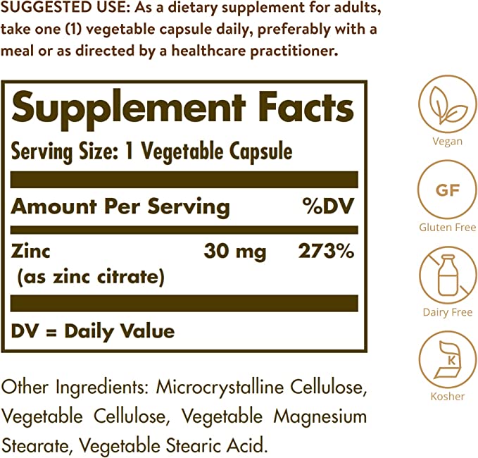 Solgar, ZINC CITRATE 30 MG supplement